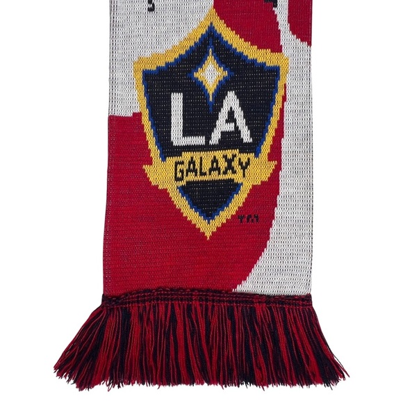 RARE LA Galaxy Crest Scarf Fringe Los Angeles Soccer Team Winter Knit Red Blue - Picture 3 of 14